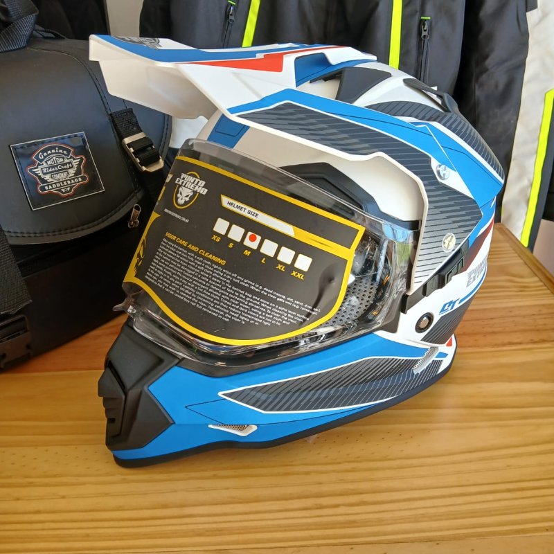 Casco Punto Extremo Dakar MX632A azul y blanco estilo rally touring